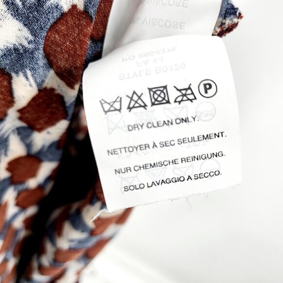 J. Crew Brown Blue White All Over Print Cap Sleeve Blouse Top Women's Size 0 - Picture 6 of 7